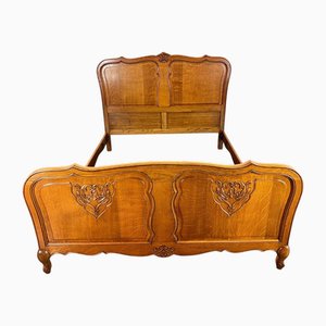Vintage Louis XV French Double Bed Frame in Carved Oak