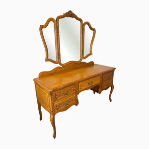 Französischer Vintage Frisiertisch aus Eiche mit Spiegel