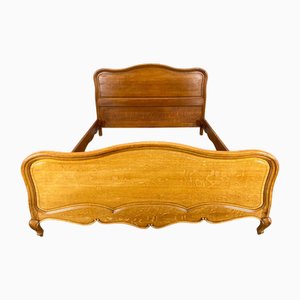 Vintage Louis XV French Double Bed Frame with Carved Oak Headboard