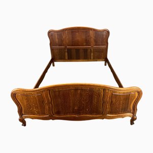 Vintage Louis XV French Double Bed Frame in Oak with Headboard