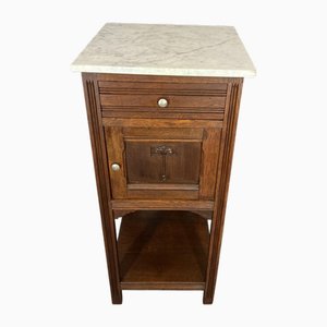 Antique French Oak Bedside Table Marble Top Cupboard Cabinet Nightstand Lot 3966