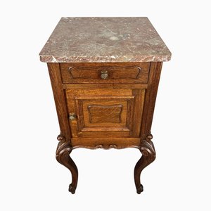 Antique French Oak Bedside Table with Marble Top