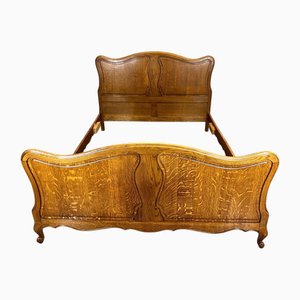 Vintage French Double Bed with Frame in Oak
