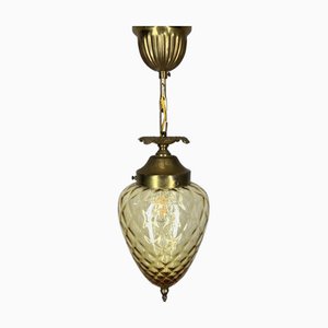 Pendant Lamp in Brass and Yellow Glass