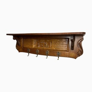 Antique French 4 Hook Ornate Carved Coat Plate Rack