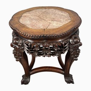 Table Vintage en Acajou Sculpté avec Plateau en Marbre, France