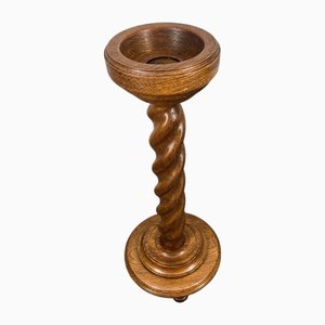 Vintage French Carved Oak Plant Stand Barley Twist Pedestal