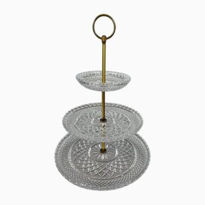 Dreistöckiges Vintage Serviertablett aus Kristallglas