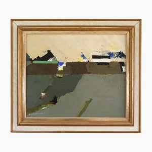 Hans Osswald, Topography in Green, 1950s, Huile sur Toile, Encadrée
