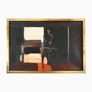 Eric Elfvén, Figure in a Carriage, 1950s, Huile sur Toile, Encadré