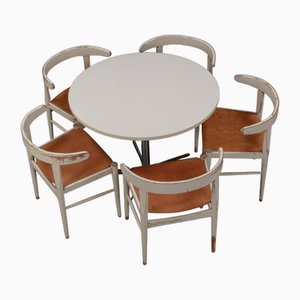 Tavolo da pranzo con cinque sedie in stile Hans Olsen per Frem Røjle, anni '60, set di 5