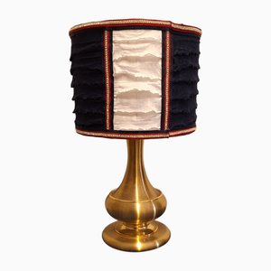 Vintage Table Lamp with Brass Base and Handmade Fabric Shade by Thiele for Lamplove, 1970s
