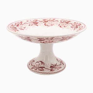 Antique French Transferware Footed Plate Cerise from Badonviller, 1890s