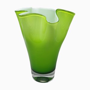 Grüne Vase Fazzoletto aus Muranoglas Ca Dei Vetrai zugeschrieben, Italien, 1960er