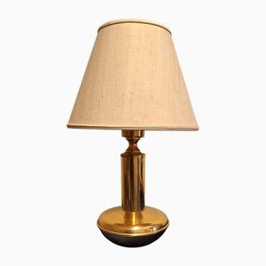 Vintage German Table Lamp with Brass Base and Cream-White Fabric Shade from Thiele-Leuchten, 1970s