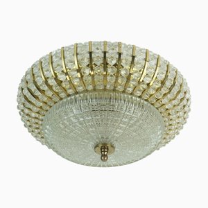Mid-Century Hollywood Regency Ceiling Lamp in Brass and Glass, 1970s