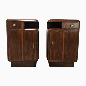 Art Deco Mahogany and Brass Bedside Tables, 1940, Set of 2