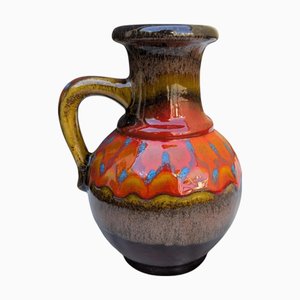 Brocca Mid-Century nr. 334-19 in ceramica marrone dipinta a mano con smalto rosso e blu, Germania Ovest, anni '60