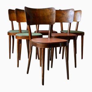 Chaises de Bistrot Art Déco en Hêtre et Skaï Multicolore de Baumann, 1955, Set de 6