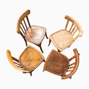 Bistro Square Edge Bentwood Dining Chairs, 1950s, Set of 4