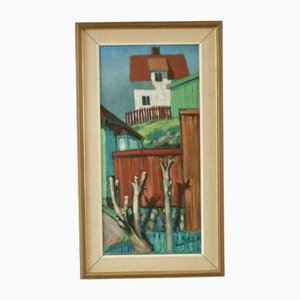 Gunnar Stahlhand, House and Trees, 1950s, Oil on Canvas, Framed