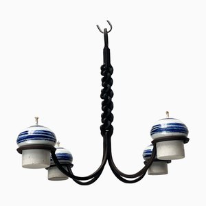 Mid-Century Modern Danish Studio Pottery Wrought Iron Oil Lamp by Tue Poulsen for Tue Keramik, 1960s