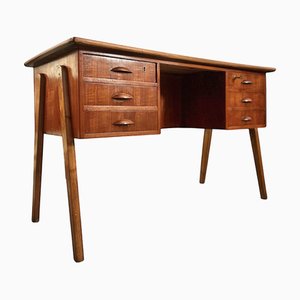 Sculptural Danish Teak Desk with Bookshelf Back