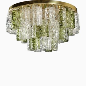 Vintage Chandelier in Blown Glass, Brass & Aluminium, Italy, 1970s