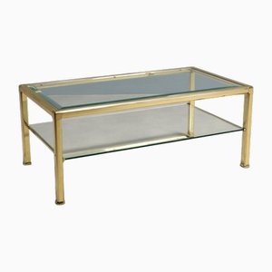 Vintage Coffee Table in Brass & Glass, Italy, 1980s