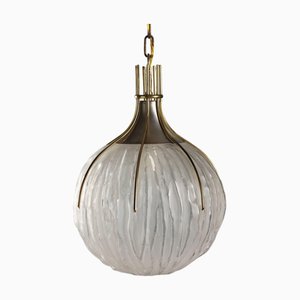 Vintage Ceiling Lamp in Metal, Brass & Glass, Italy, 1970s