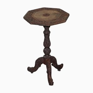 Anglo Indian Hand Carved Octagonal Table with Chinese Mythical Dragon Base, 1890s
