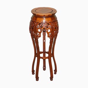 Chinese Hardwood Plant Stand with Pierced Design & Cabriole Legs