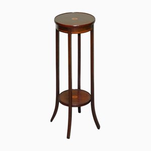 Antique Hardwood Two Tier Plant Stand with Starburst Marquetry Inlay