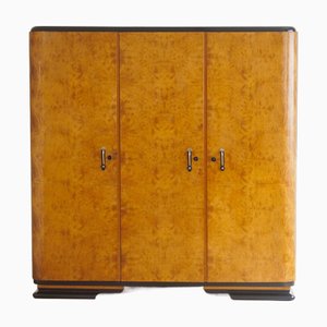 Art Deco Three-Door Wardrobe with Burl Wood Veneer, 1940