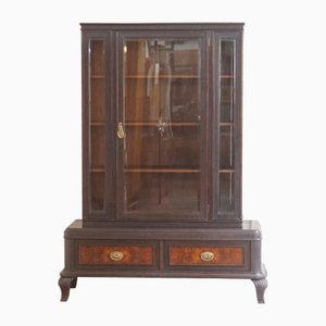Antique Display Cabinet with Inlays and Cut Glass, 1930s