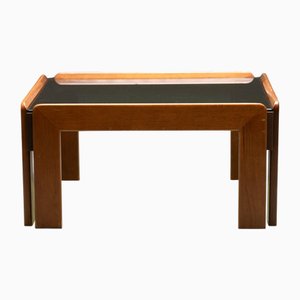 Mesa de centro de nogal y vidrio de Afra and Tobia Scarpa para Cassina, Italia, años 60