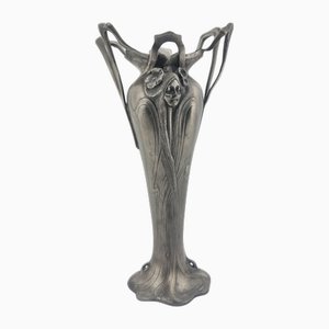 Vaso Art Nouveau antico in peltro in latta
