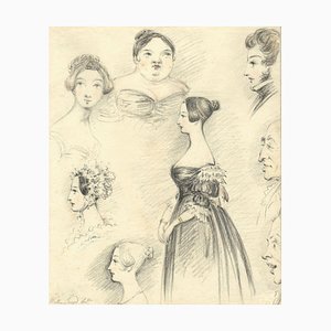 Walter Sneyd, Sheet of Caricature Portraits, Early 19th Century, Graphite Drawing