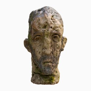 Moss-Patina Testa Head Stoneware Raku Ceramic Sculpture