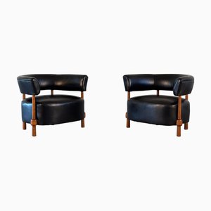 Lounge Chairs in Fine Black Leather and Ashwood from Forme, Set of 2
