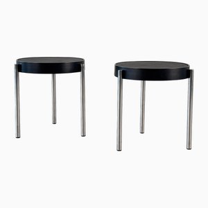 Brighella Stools/Side Tables attributed to Zanotta in Black Leather, 1980s, Set of 2