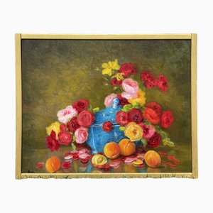 Marie-Madeleine De Rasky, Flowers with Fruits and Blue Soup Tureen, Oil, Framed