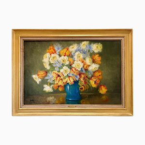 Marie-Madeleine de Rasky, Tulipes dans un vase, Huile sur Toile, Encadrée