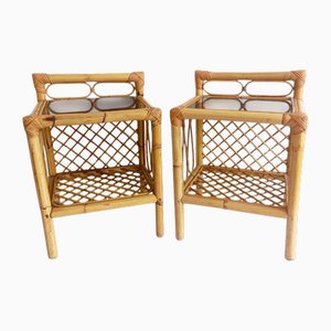 Tables de Chevet Mid-Century en Bambou et Rotin par Franco Albini, 1970s, Set de 2