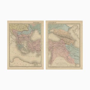 Large Antique Empire Maps of Europe and Asia by Aeg, 1868, Set of 2