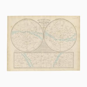 Antique Celestial Star Map of Northern and Southern Hemispheres, 1860