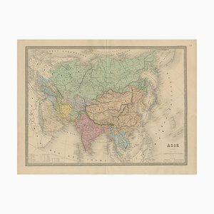 Antique Asia Map Large 19th-Century Engraving with Political Boundaries, 1865