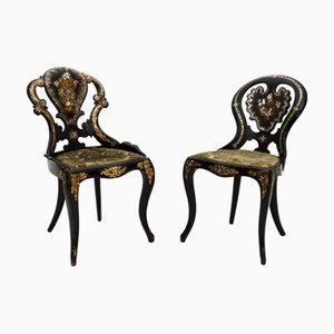 Antique Victorian Papier Mache Chairs, 1860, Set of 2