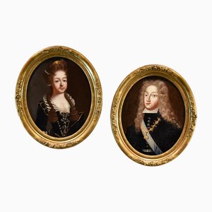 Circle of Pierre Gobert, Portraits Philip V King of Spain & Luisa Savoy Gobert, 1720, Huile sur Toiles, Encadrée, Set de 2