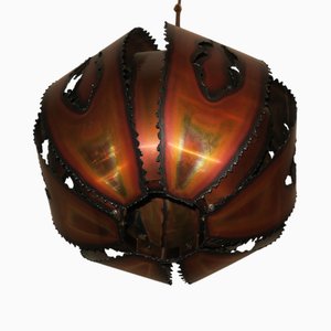 Brutalist Torch Cut Copper Pendant Light, 1970s